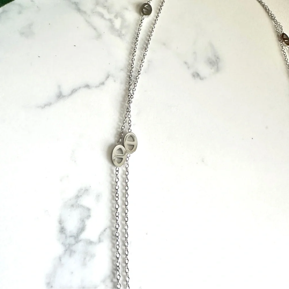2/$30🌵 Evil Eye Simple Silver Toned Necklace Long Delicate Layer Vtg Style NEW